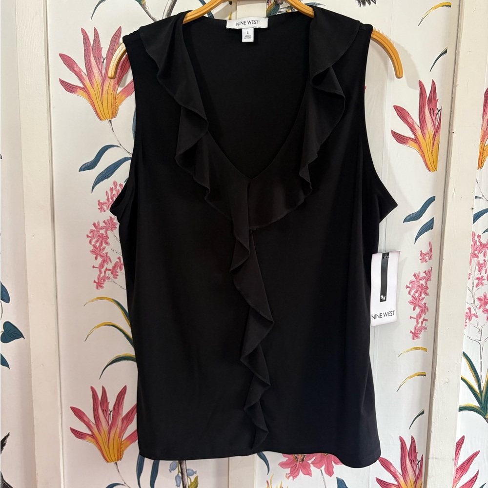 NWT Nine West Elegant Black Ruffle Blouse
